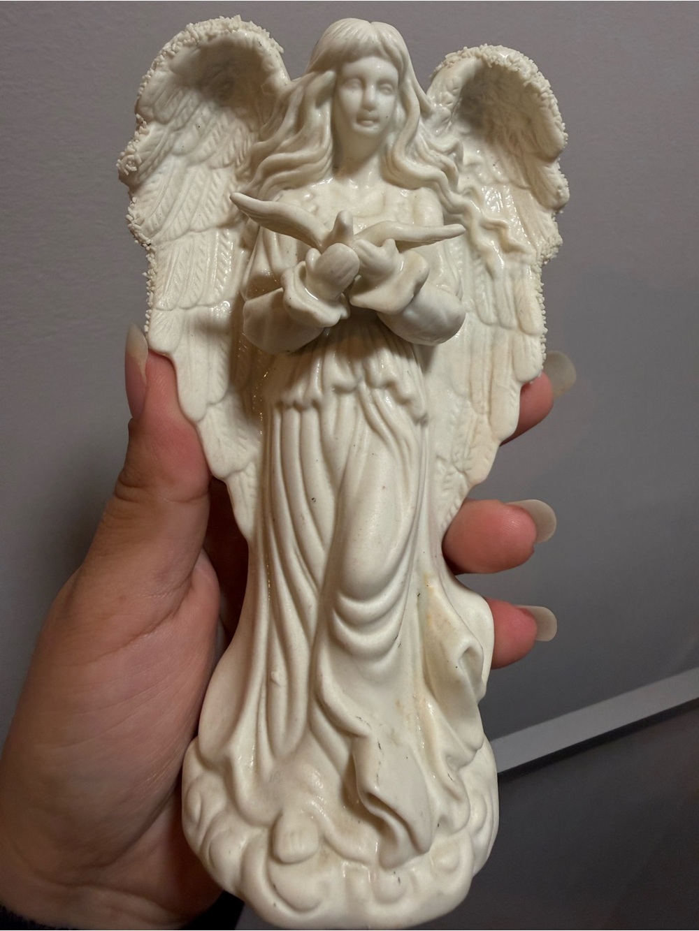Angel Figurine White Ivory Vintage Candle Holder with Dove